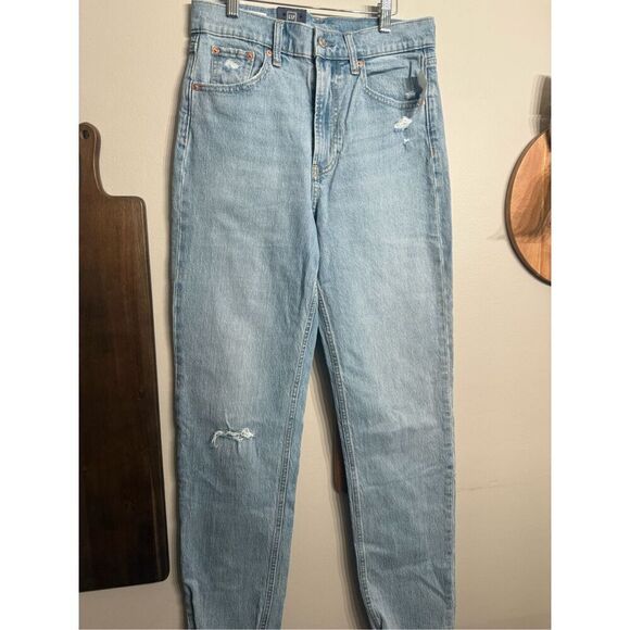 Gap Blue Indigo Denim light Wash Sky High Straight Jeans Size 4 Tall - Picture 3 of 6